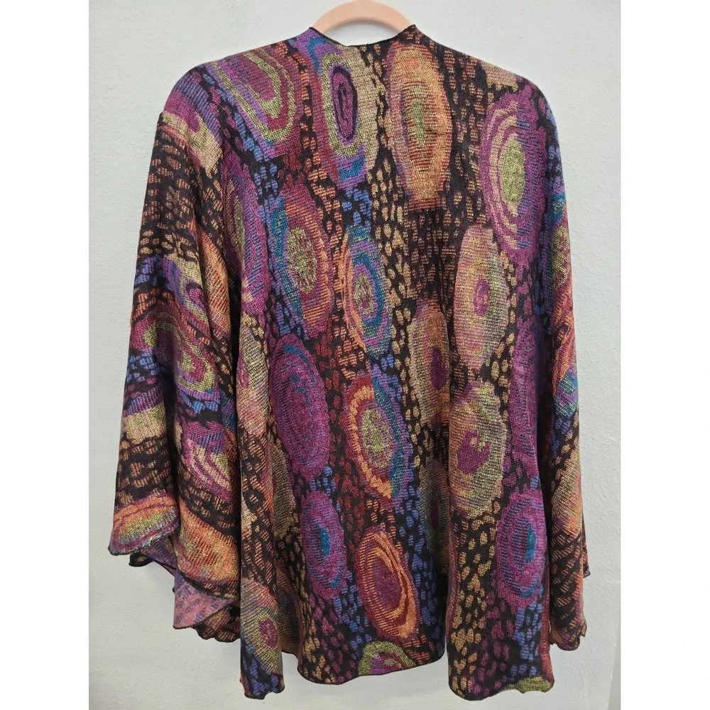 Rapti 100% Cashmere OS Open Front Shawl Wrap Multicolor Artsy Boho Abstract